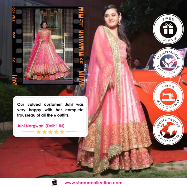 1002 Nargis Fakhri's pink anarkali lehenga Outfit Sets – Shama's