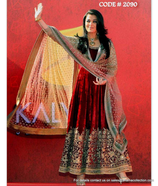 2090 Aishwariya Rai Bachchan's maroon anarkali gown