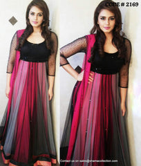 2169 Huma Qureshi's pink-black anarkali gown