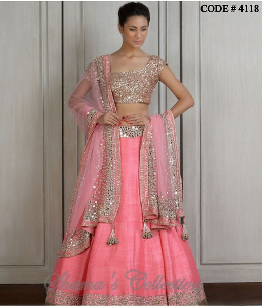 4118 Manish Malhotra inspired sequin and mirror pink lengha