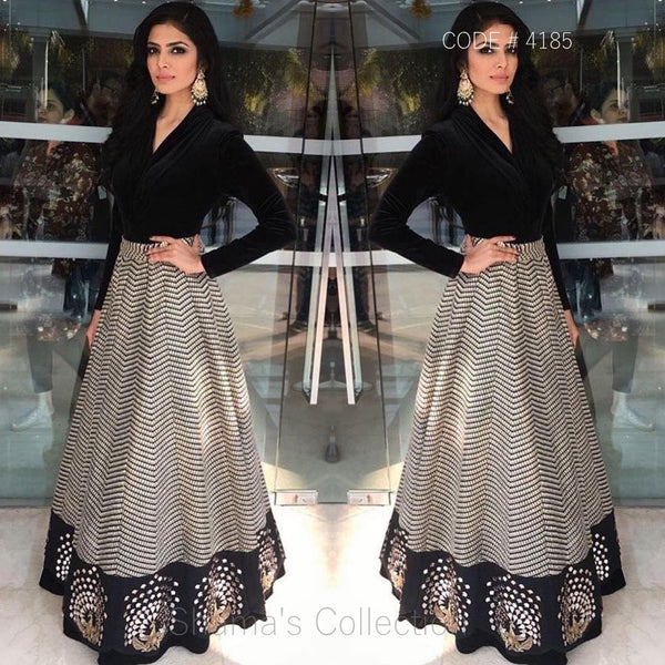 4185 Black Shirt with Stripped Lengha