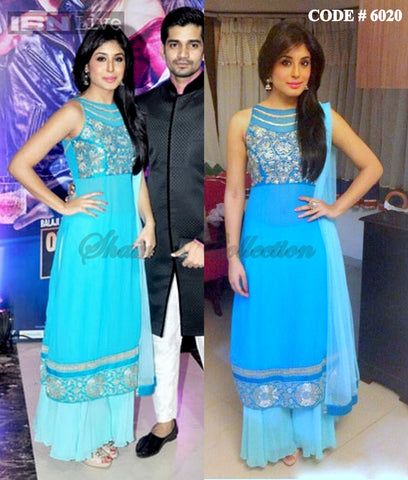 6020 Kritika Kamra in sky blue palazzo and straight fit