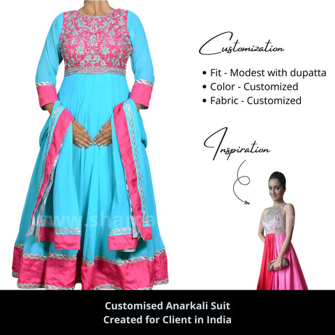 2266 Shraddha Kapoor's red pink anarkali gown outfit set