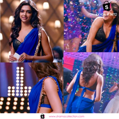 Deeepika Blue Badtameez dil saree - stitched saree www.shamacollection.com