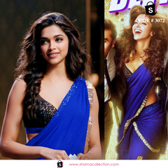 Deeepika Blue Badtameez dil saree - stitched saree www.shamacollection.com