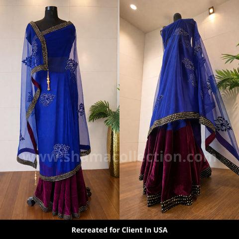 3246 Aishwarya Rai's Inspired Blue Velvet Net Saree at Big Star Entertainment Awards outfit set