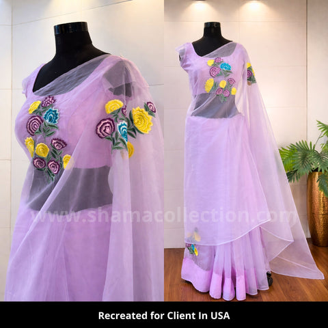 3248 Light Purple Organza Vintage Saree with Resham Work outfit - Daari Tappida Maga Kannada Movie