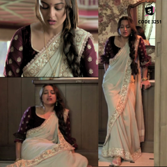 3251 Sonakshi Sinha's Pastel Green Saree with Wine Blouse from Kalank Movie