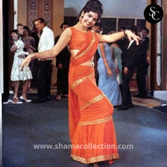 3270 Mumtaz inspired Oranage Saree in Tere mere pyar ke charche Song from Brahmachari Movie