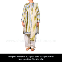 6012 Dimple Kapadia's white gota straight fit salwar kameez outfit set