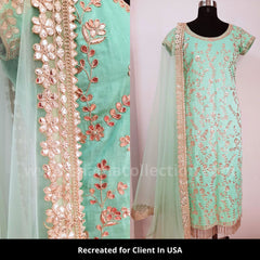 6081 Mint Straight Fit Suit Set with Gota Patti Enbroidery