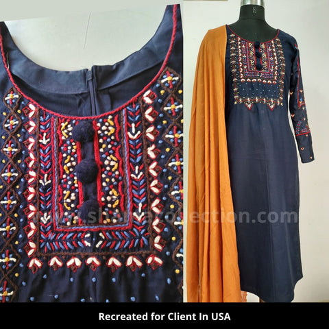 6082 Manjima Mohan's Blue and Mustard Straight fit suit set from Saahasam Swaasaga Saagipo Movie (The Way of the Dragon Movie)