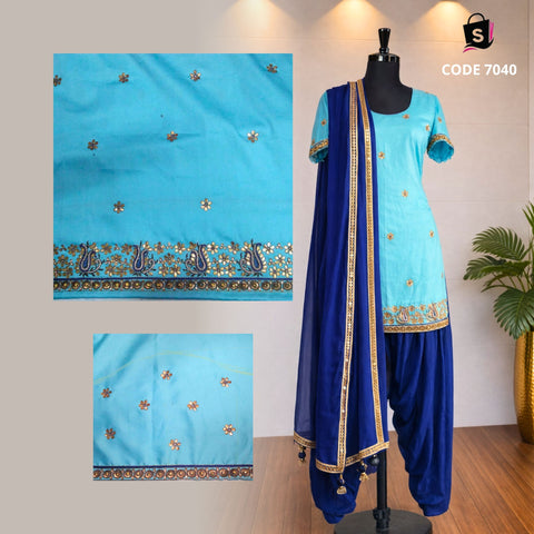 7040 Sky Blue and Royal Blue Patiala Suit