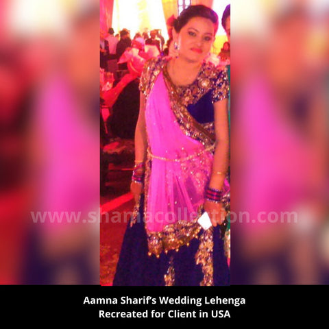 1033 Aamna Sharif's wedding lehenga in persian pink and dark blue Outfit Sets