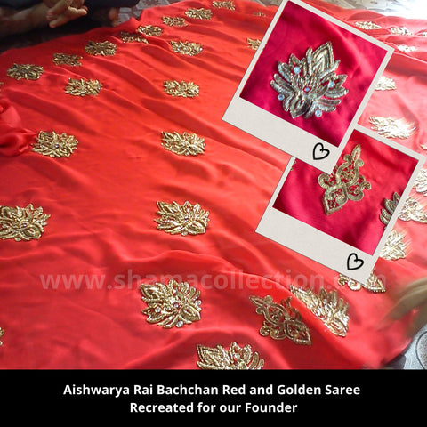3017 Aishwarya Rai Bachchan's red and gold sequin saree outfit set