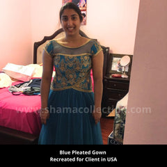 2133 Blue pleated flair gown Outfit Sets