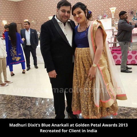 2069 Madhuri Dixit's Blue Pink Anarkali Gown Outfit Sets