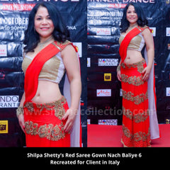 3062 Shilpa Shetty's red-gold sareesque outfit set
