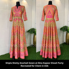 2027 Shilpa Shetty's beige-neon pink-neon orange anarkali frock Outfit Sets