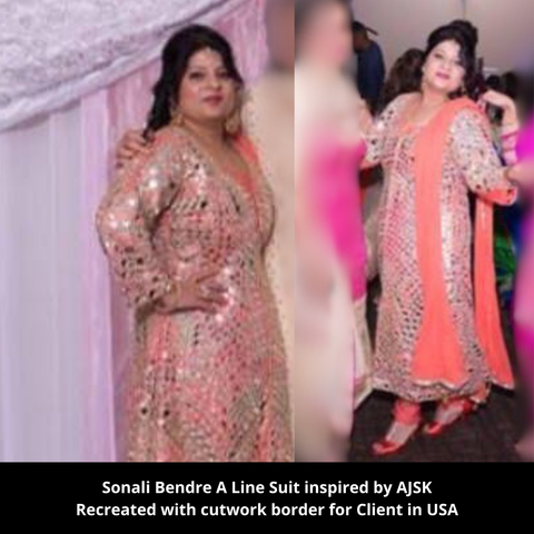 2053 Sonali Bendre's golden mirror work A-line suit Outfit Sets