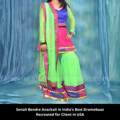 2011 Sonali Bendre's neon green-purple-rani pink anarkali Outfit Sets