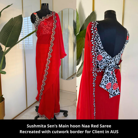 3249 Sushmita Sen's Red Saree inspired from Main Hoon Na Movie