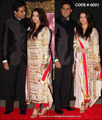 6001 Aishwarya Rai Bachchan's white-red gota straight fit dress