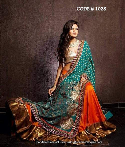 1028 Orange-teal lehenga