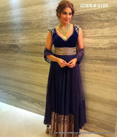 2129 Bipasha Basu's Midnight Blue Anarkali Gown