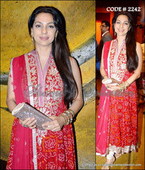 2242 Juhi Chawla red bandhani anarkali