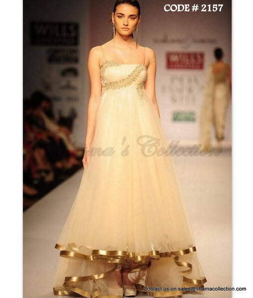 2157 Cream high-low anarkali