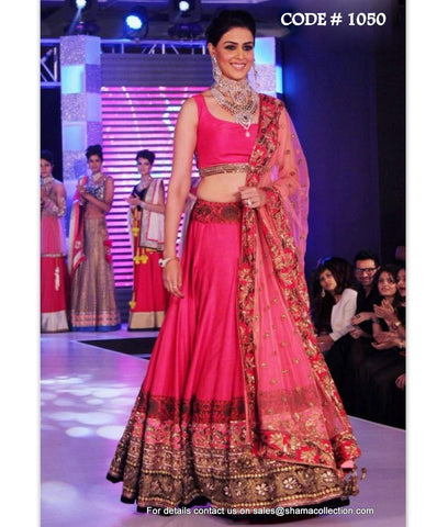 1050 Genelia D'souza pink bridal lehenga