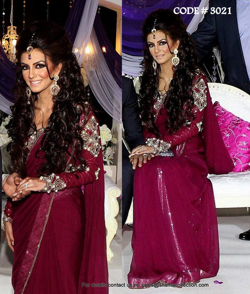 3021 Fariyal Makhdoom's plum saree