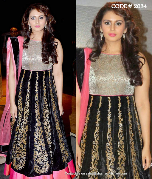 2034 Huma Qureshi's black-silver-pink anarkali