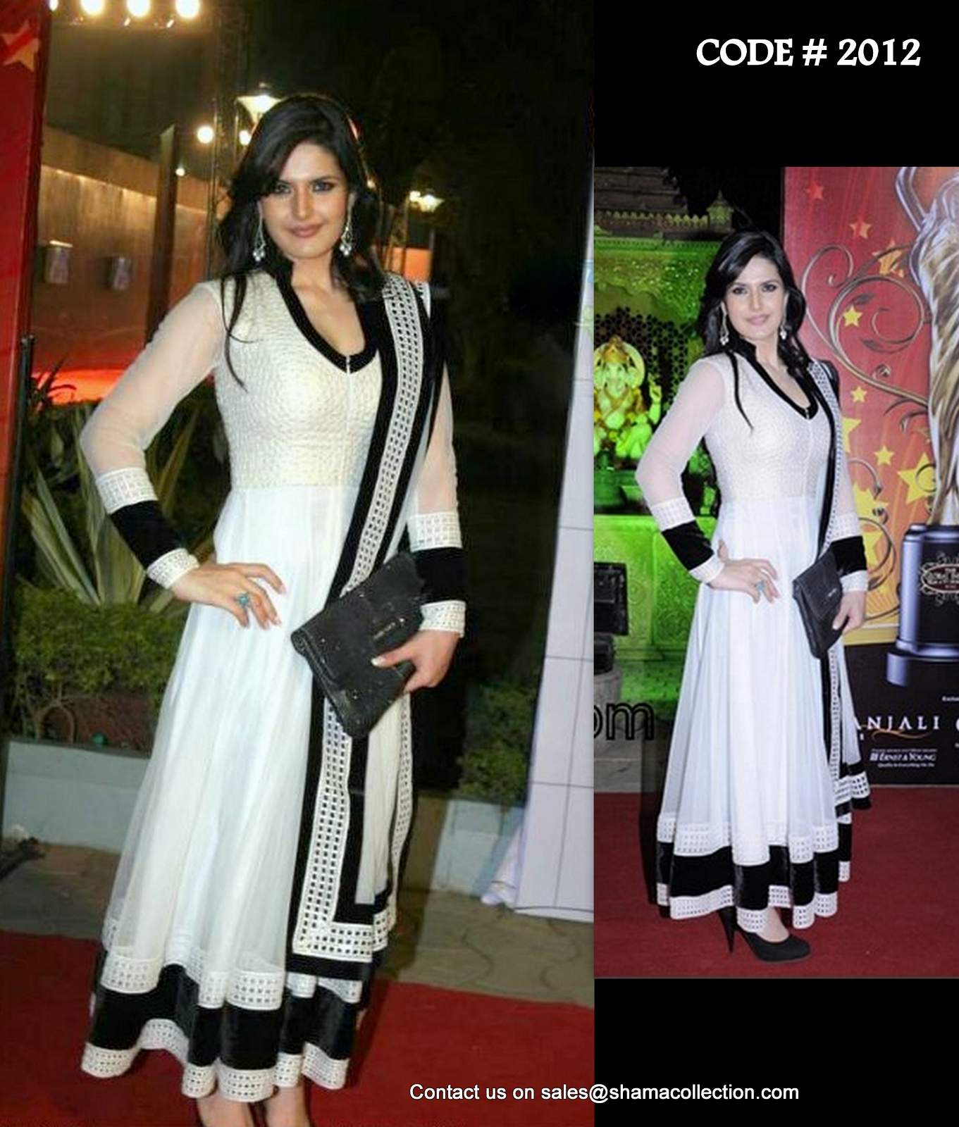 2012 Zarine Khan's black-white anarkali Outfit Sets 2012 Zarine Khan's black-white anarkali Outfit Sets