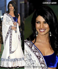 4009 Priyanka Chopra's white-blue-brown lehenga