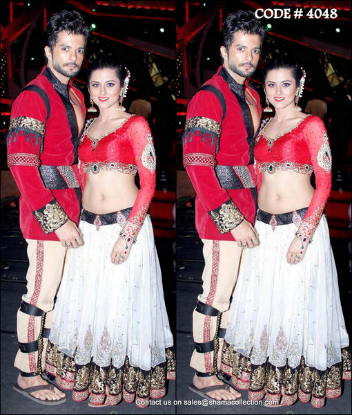 4048 Riddhi's red-white lehenga in Nach Baliye