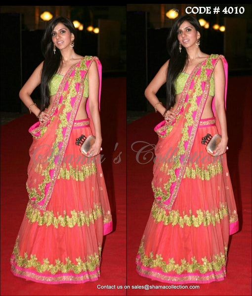 4010 Nishka Lulla's orange-pink-green lehenga