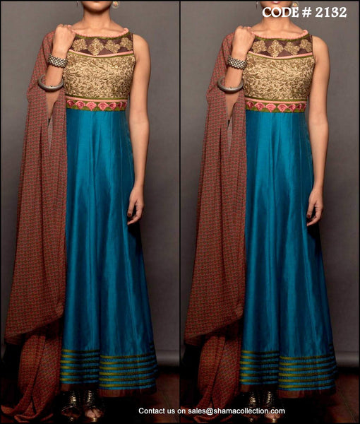 2132 Blue-brown anarkali gown