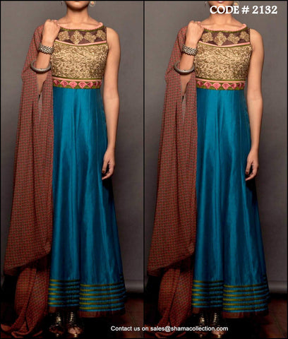 2132 Blue-brown anarkali gown