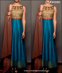 2132 Blue-brown anarkali gown