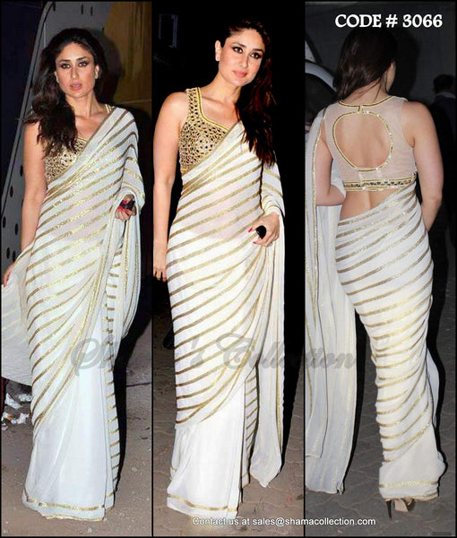 3066 Kareena Kapoor off white gold saree