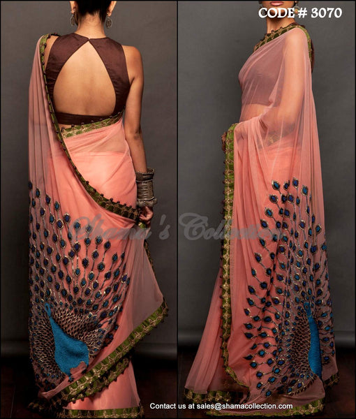 3061 Onion peach peacock inspired saree