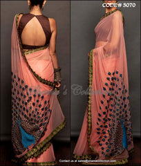 3070 Off white peacock saree