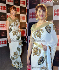 3015 Madhuri Dixit's sequin and patch work ivory white saree