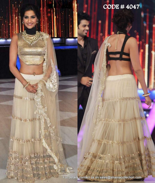 4047 Sonam Kapoor's cream-gold lehenga