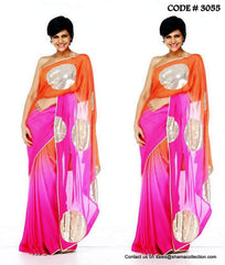 3055 Mandira Bedi's pink and orange saree
