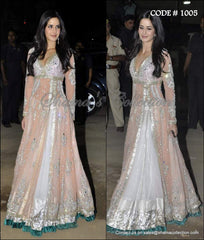 1005 Katrina Kaif's peach-white bridal anarkali lehenga