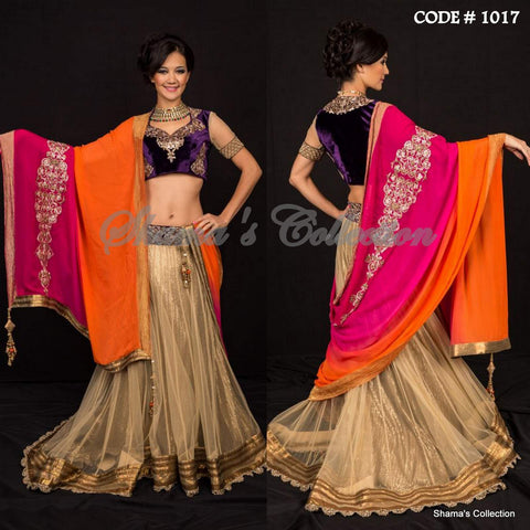 1017 Gold and colorful bridal lehenga