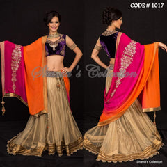 1017 Gold and colorful bridal lehenga